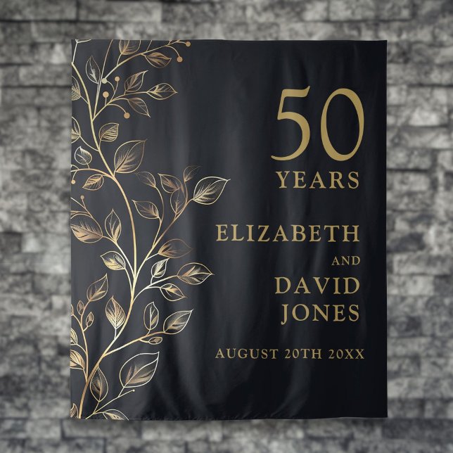 Floral Gold 50th Anniversary Photo Booth Backdrop (Floral Gold 50th Anniversary Photo Booth Backdrop)