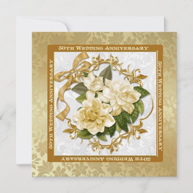 Floral Gold  50th Wedding Anniversary Invitation (Front)