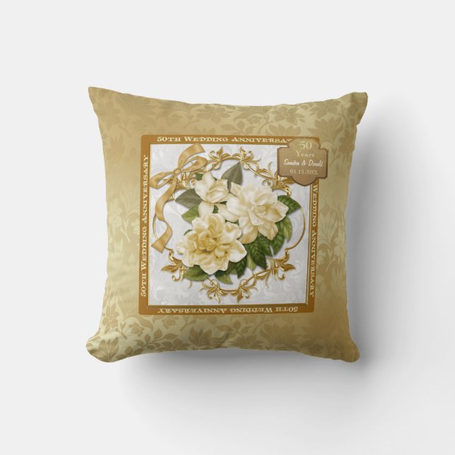 Floral Gold  50th Wedding Anniversary Throw Pillow (Front)