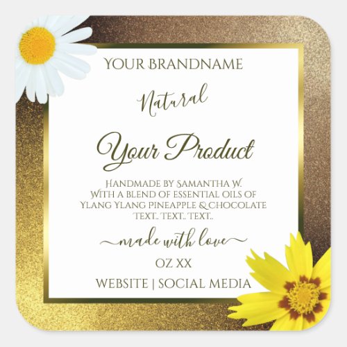 Floral Gold and Brown Glitter White Product Labels