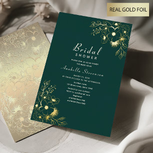 Floral Gold and Emerald Green Bridal Shower Foil Invitation