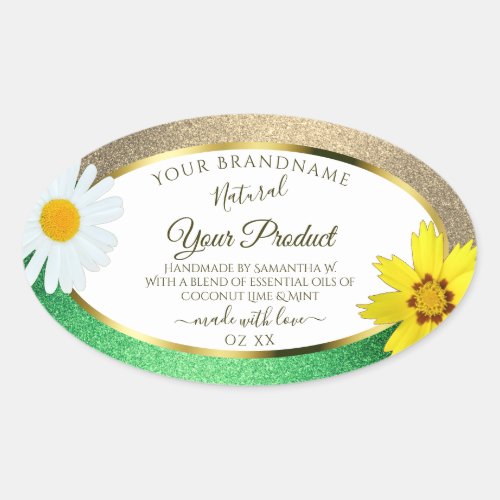 Floral Gold and Green Glitter White Product Labels