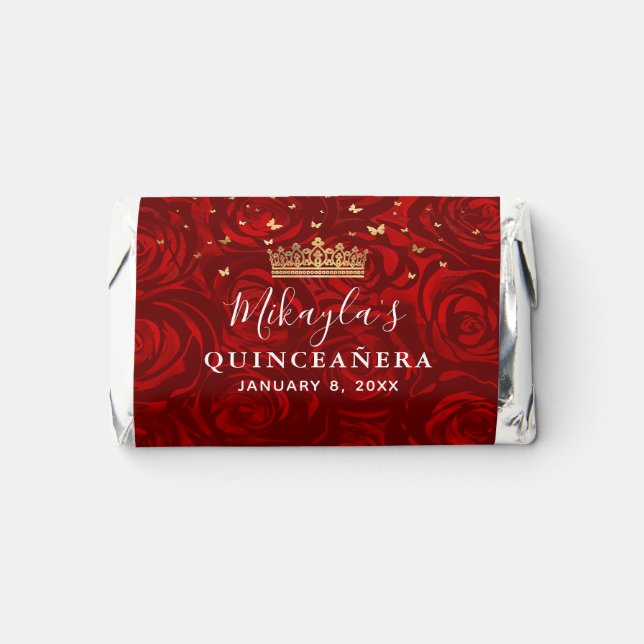 Floral Gold and Red Quinceanera Chocolate Hershey's Miniatures (Front)