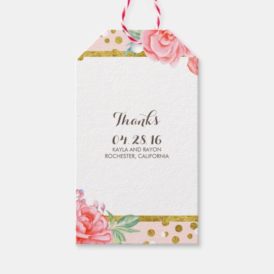 floral gold and stripes watercolor pink wedding gift tags zazzle com