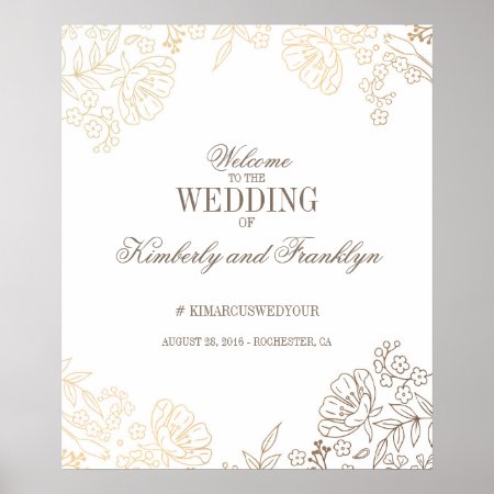 Floral Gold And White Vintage Wedding Welcome Sign
