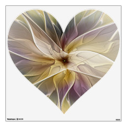 Floral Gold Aubergine Abstract Fractal Art Heart Wall Decal