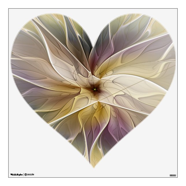 Floral Gold Aubergine Abstract Fractal Art Heart Wall Decal (Front)