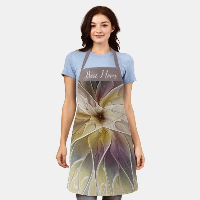 Floral Gold Aubergine Abstract Fractal Best Mom Apron (Worn)