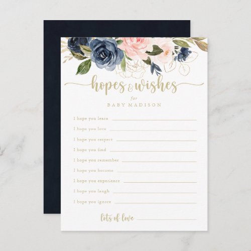 Floral Gold Baby Shower Hopes  Wishes Card
