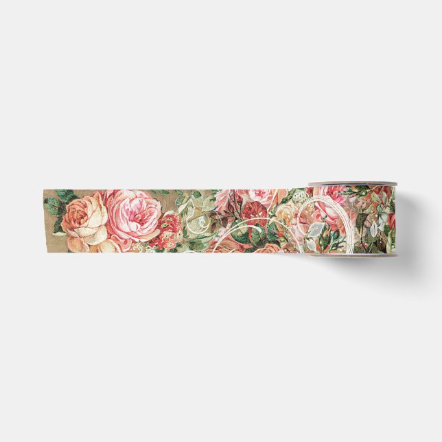 Floral Gold Baroque Elegant Rose Blush Wedding Satin Ribbon (Front)