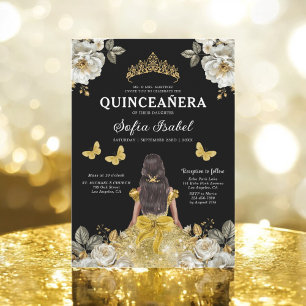 Floral Gold Bilingual Spanish Quinceanera Invitation