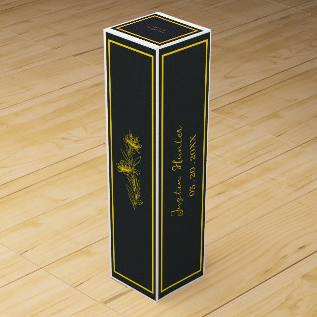 Floral Gold Birthday Name Wine Gift Box (Front)