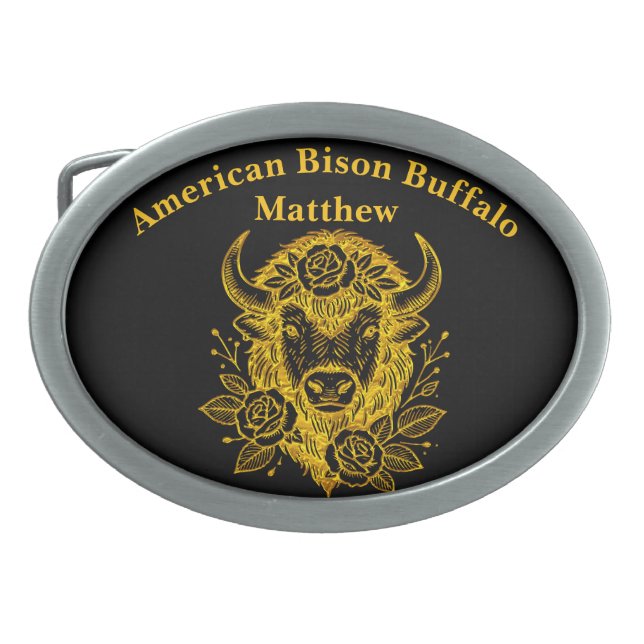 Floral Gold Bison Head Decor Belt Buckle (Front)