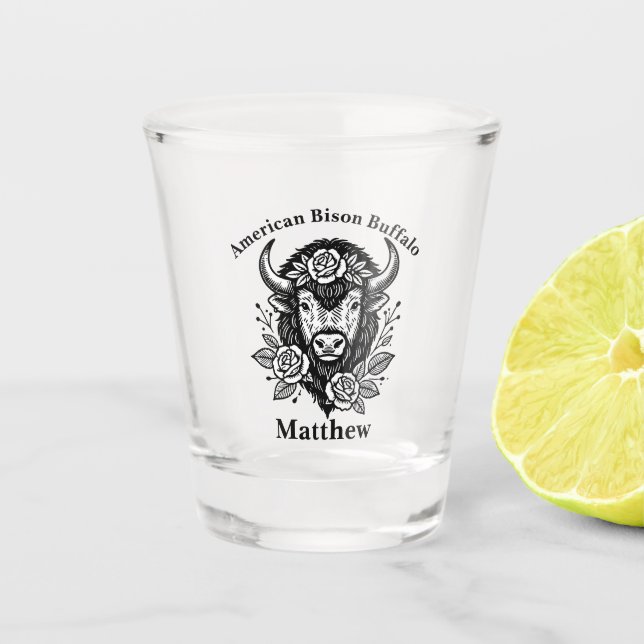Floral Gold Bison Head Decor Shot Glass (Front)