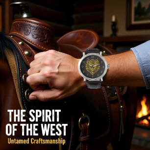 Floral Gold Bison Head Decor Watch