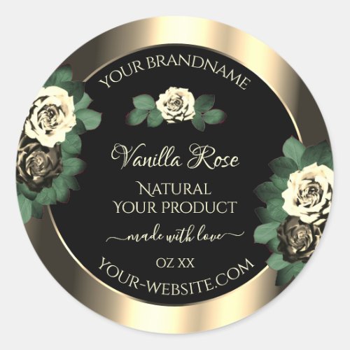 Floral Gold Black Product Labels Green Cream Roses