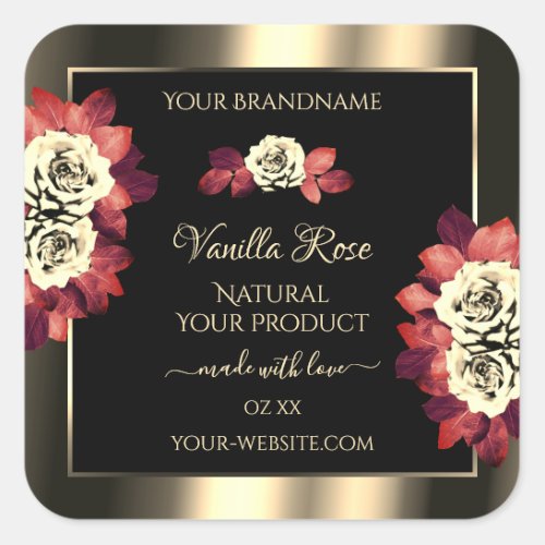 Floral Gold Black Product Labels Red Cream Roses