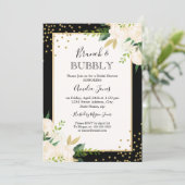 Floral Gold Black Stripes Brunch And Bubbly Shower Invitation (Standing Front)