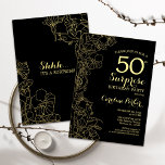 Floral Gold Black Surprise 50th Birthday Party Invitation<br><div class="desc">Floral Gold Black Surprise 50th Birthday Party Invitation. Feminine modern design featuring botanical accents and typography script font. Simple floral invite card perfect for a stylish female surprise bday celebration. Can be customized to any age. Perfect for a glam birthday celebration. Personalize with your own details. Printed Zazzle invitations or...</div>