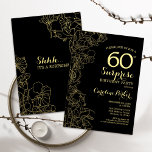 Floral Gold Black Surprise 60th Birthday Party Invitation<br><div class="desc">Floral Gold Black Surprise 60th Birthday Party Invitation. Minimalist modern design featuring botanical accents and typography script font. Simple floral invite card perfect for a stylish female surprise bday celebration. Can be customized to any age.</div>