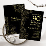 Floral Gold Black Surprise 90th Birthday Party Invitation<br><div class="desc">Floral Gold Black Surprise 90th Birthday Party Invitation. Minimalist modern design featuring botanical accents and typography script font. Simple floral invite card perfect for a stylish female surprise bday celebration. Can be customized to any age.</div>