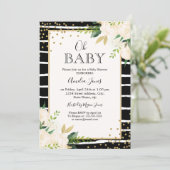 Floral Gold Black White Oh Baby Shower Invitation (Standing Front)