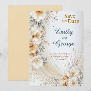 Floral Gold Bliss Save the Date Wedding Invitation