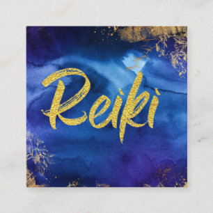*~* Floral Gold Blue Healer Master Reiki Energy Square Business Card