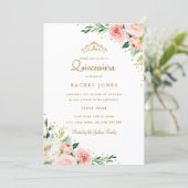Floral Gold Blush Quinceanera Invitation (Standing Front)