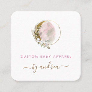 Floral Gold Boho Moon Baby Kids Infant Boutique Square Business Card