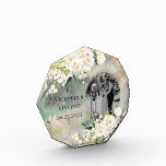 Floral Gold Botanical Cream Photo Names Wedding<br><div class="desc">Gorgeous white botanical floral spray with faux gold splotches. The green watercolor rustic background is such a rich classy look mixed with the cream colored flowers. Personalize with photo, names and wedding date. This is a lovely keepsake for the newlyweds. Beautiful faux gold glitter splotches set the tone for romantic...</div>