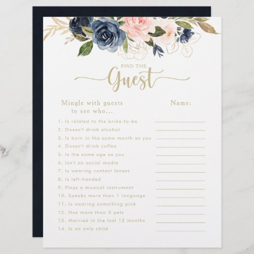 Floral Gold Bridal Shower Find the Guest Game