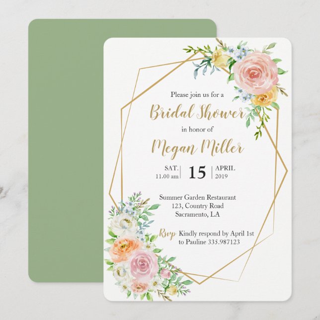 Floral gold Bridal shower invitation (Front/Back)