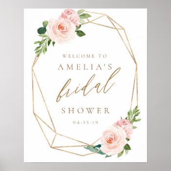 Floral Gold Bridal Shower Welcome Sign by blush_printables at Zazzle