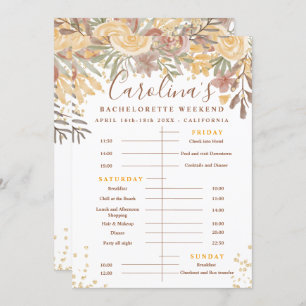 Floral gold brown time line bachelorette weekend invitation