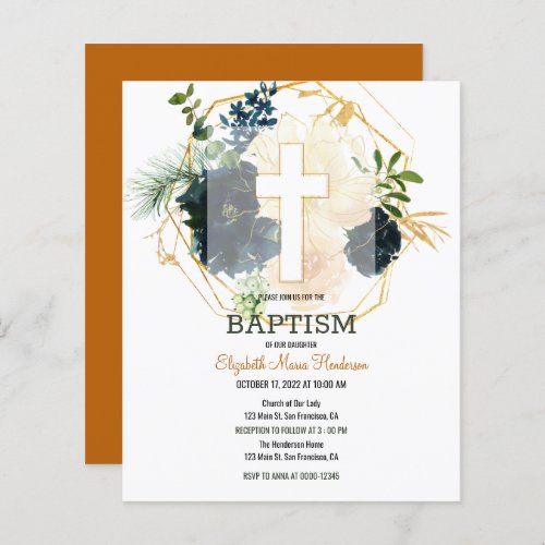 Floral  GoldBUDGET_ Girl Baptism Invitation
