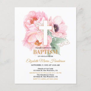 Floral & Gold/BUDGET- Girl Baptism Invitation. Flyer