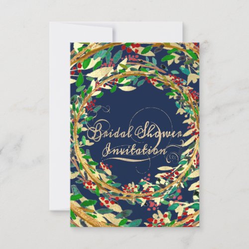 Floral Gold Burgundy Green Blue Navy Bridal Shower Invitation