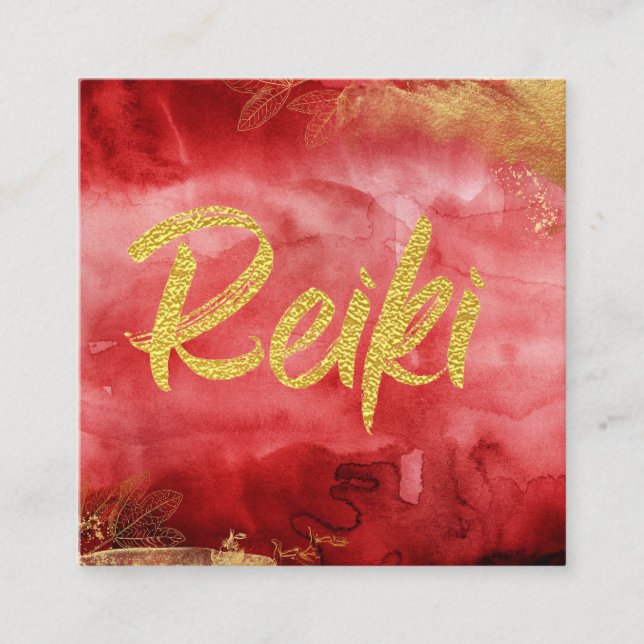 *~* Floral Gold Burgundy  Healer Reiki Energy Square Business Card (Front)