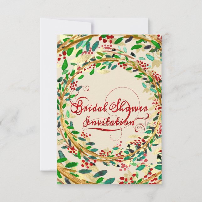 Floral Gold Burgundy Ivory Wodland Bridal Shower Invitation (Front)