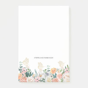 Floral Gold Butterfly Monogram Personalized Post-it Notes