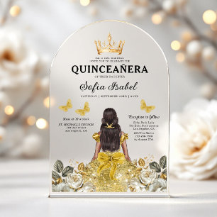 Floral Gold Butterfly Princess Quinceanera Acrylic Invitations