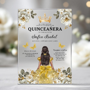 Floral Gold Butterfly Princess Quinceanera Acrylic Invitations