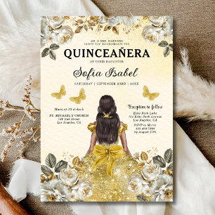 Floral Gold Butterfly Princess Quinceanera Invitation