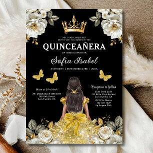 Floral Gold Butterfly Princess Quinceanera Invitation