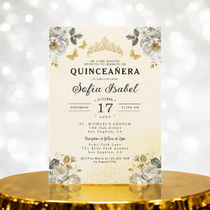 Floral Gold Butterfly Princess Quinceanera Invitation