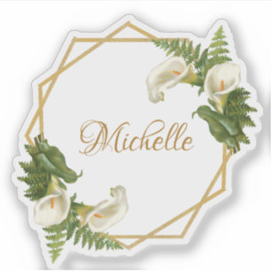 Floral Gold Calla Lilies Girly Name Geometric Sticker