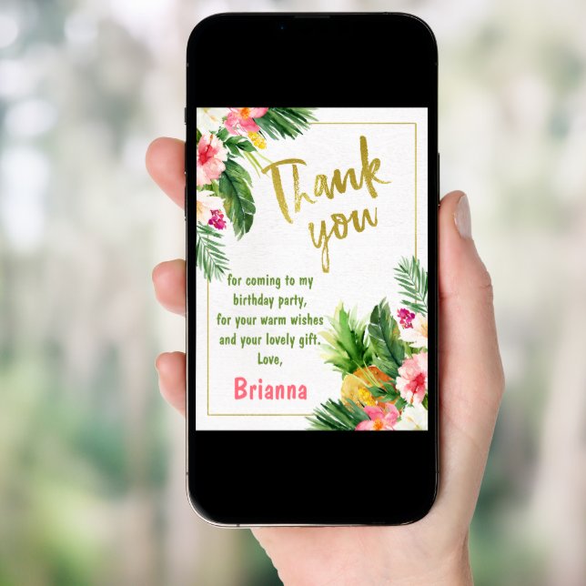 Floral Gold Calligraphy Birthday Thank You Card (Front Digital)