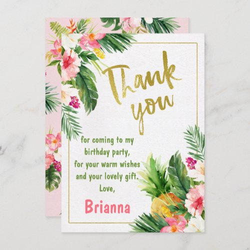 Floral Gold Calligraphy Birthday Thank You Card