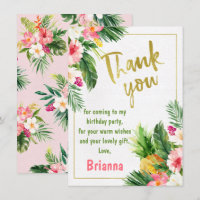 Floral Gold Calligraphy Birthday Thank You Card